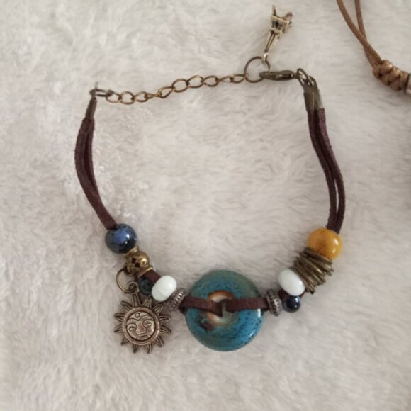 Double Cord Stone Beaded Boho Necklace & Bracelet New - Picture 2 of 4